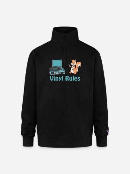 vinyl rules sky blue - Champion Unisex 1/4 Zip Pullover Sweatshirt - black