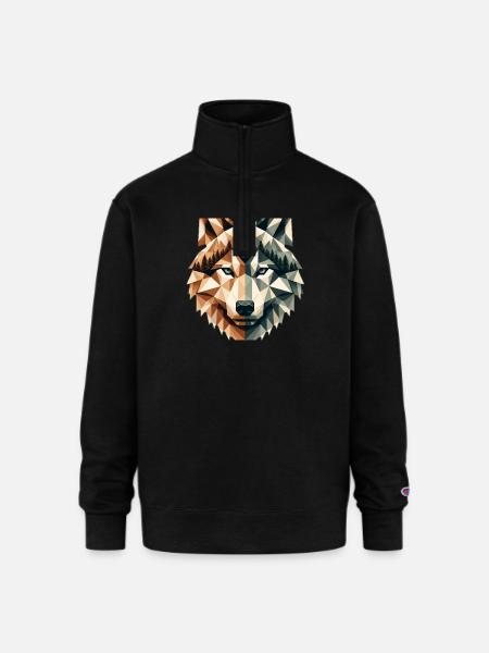Geometric Wolf Over Peaks - Champion Unisex 1/4 Zip Pullover Sweatshirt - black