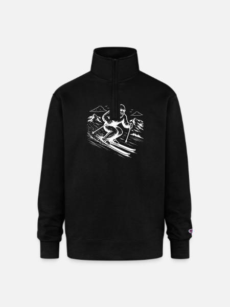 Bigfoot Sasquatch Skier in the Mountains - Champion Unisex 1/4 Zip Pullover Sweatshirt - black