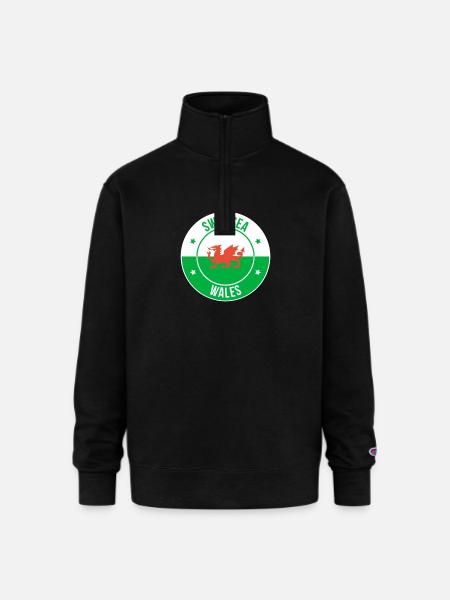 Dragon Crest Swansea Wales - Champion Unisex 1/4 Zip Pullover Sweatshirt - black