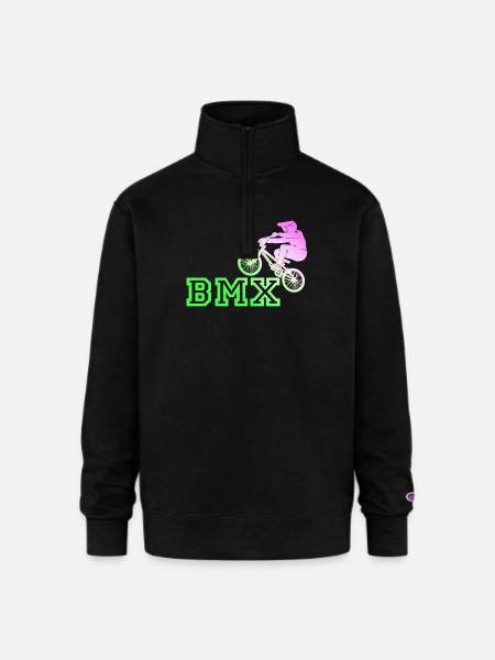 Neon BMX Rider Emblem - Champion Unisex 1/4 Zip Pullover Sweatshirt - black