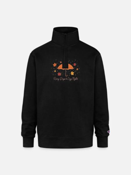 Rainy Days Cozy Nights Umbrella - Champion Unisex 1/4 Zip Pullover Sweatshirt - black