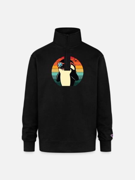 Penguin in Sunset Sunglasses - Champion Unisex 1/4 Zip Pullover Sweatshirt - black