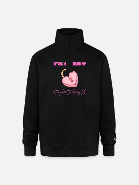 Pink Heart Lock Apology - Champion Unisex 1/4 Zip Pullover Sweatshirt - black