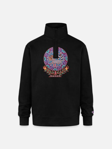 Native Huichol Peyote Deer - Champion Unisex 1/4 Zip Pullover Sweatshirt - black