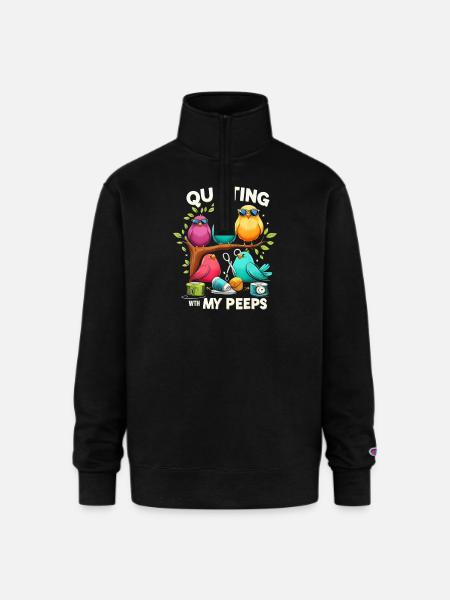 Quilting With My Peeps - Champion Unisex 1/4 Zip Pullover Sweatshirt - black