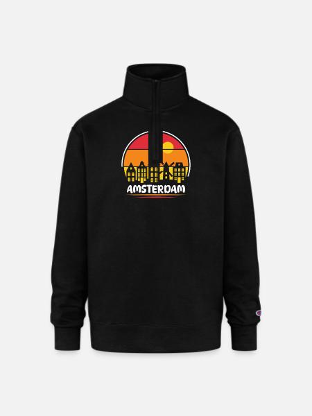 Amsterdam - Champion Unisex 1/4 Zip Pullover Sweatshirt - black