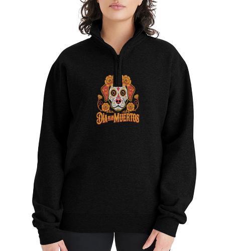Dia De Los Muertos Dog Skull Flowers - Champion Unisex 1/4 Zip Pullover Sweatshirt