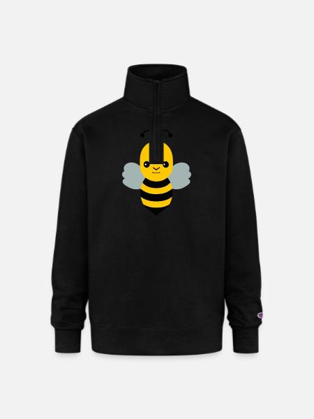 Meh Expression Cartoon Bee/Bumblebee - Champion Unisex 1/4 Zip Pullover Sweatshirt - black