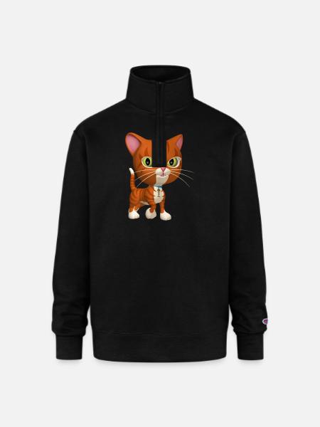 Orange Tabby Cat - Champion Unisex 1/4 Zip Pullover Sweatshirt - black
