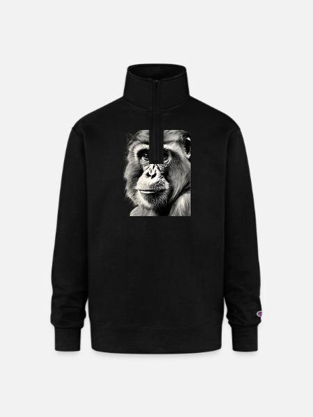 Chimp in Charcoal 3 - Champion Unisex 1/4 Zip Pullover Sweatshirt - black