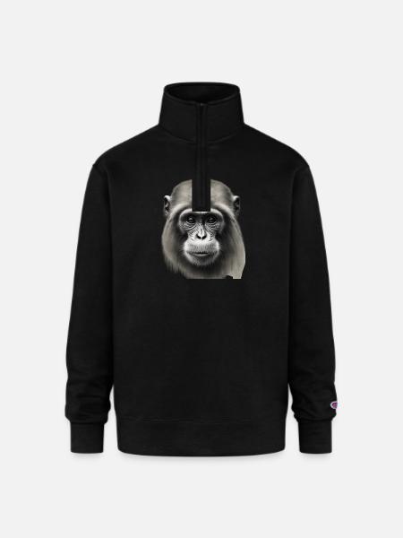 Chimp in Charcoal 4 - Champion Unisex 1/4 Zip Pullover Sweatshirt - black
