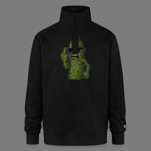 Angry Pickle Flipping the Bird - Champion Unisex 1/4 Zip Pullover Sweatshirt
