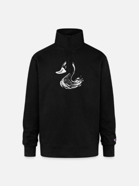 Cute Tattoo Style Duck - Champion Unisex 1/4 Zip Pullover Sweatshirt - black