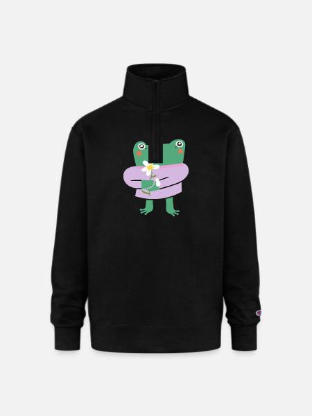 Shy Frog with Flower - Champion Unisex 1/4 Zip Pullover Sweatshirt - black