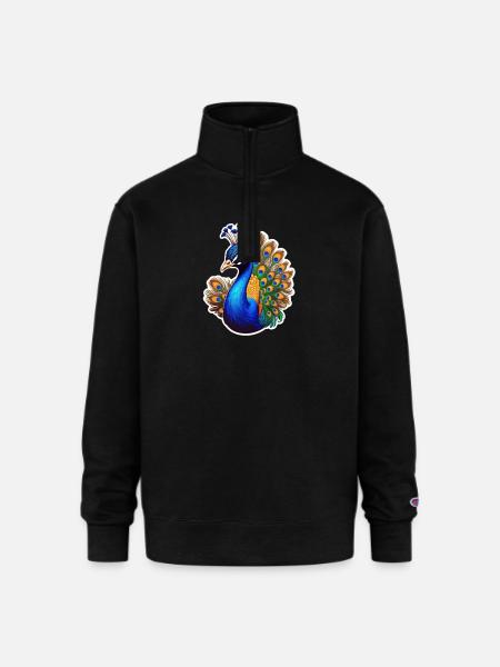 Peacock Bird - Champion Unisex 1/4 Zip Pullover Sweatshirt - black