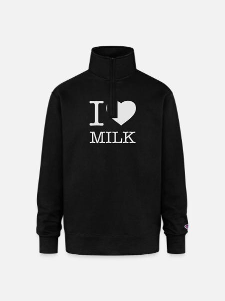I LOVE MILK - Champion Unisex 1/4 Zip Pullover Sweatshirt - black