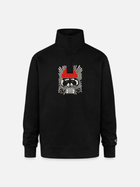 Raccoon DEVO Hat Poster – Bold Political Art Print - Champion Unisex 1/4 Zip Pullover Sweatshirt - black