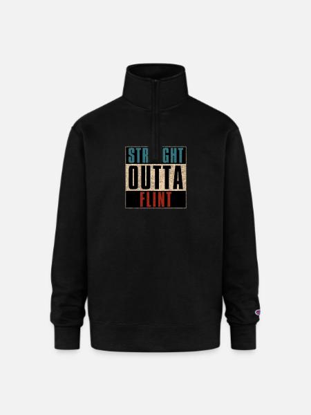 Straight Outta Flint Michigan MI - Champion Unisex 1/4 Zip Pullover Sweatshirt - black