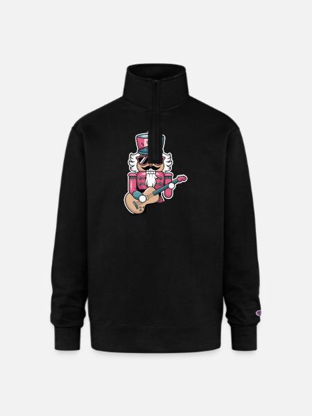 Nutcracker Playing Guitar - Champion Unisex 1/4 Zip Pullover Sweatshirt - black