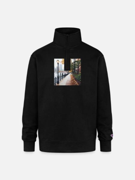 Boston, Massachusetts - Champion Unisex 1/4 Zip Pullover Sweatshirt - black