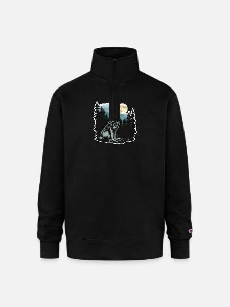Wolf Howling At Moon - Champion Unisex 1/4 Zip Pullover Sweatshirt - black