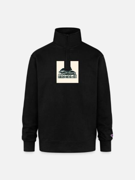 Rustic House Silhouette T-Shirt - Champion Unisex 1/4 Zip Pullover Sweatshirt - black