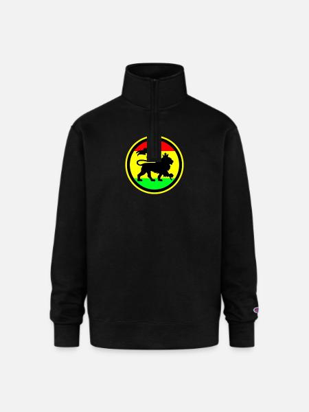 Rasta Lion - Champion Unisex 1/4 Zip Pullover Sweatshirt - black