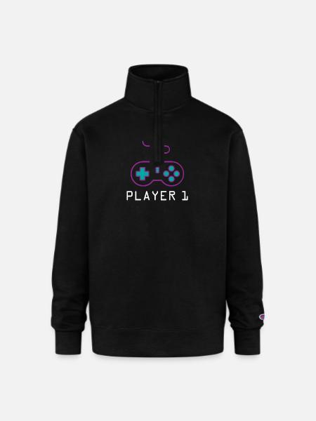 Player 1 Gamer - Champion Unisex 1/4 Zip Pullover Sweatshirt - black