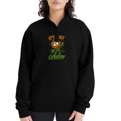 Cute Pumpkin Monster “It’s Just Gourdy” Funny - Champion Unisex 1/4 Zip Pullover Sweatshirt