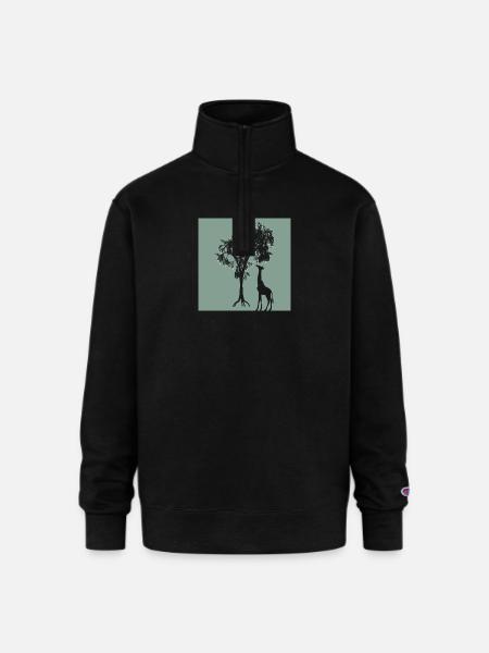 Giraffe Tree Silhouette Nature - Champion Unisex 1/4 Zip Pullover Sweatshirt - black