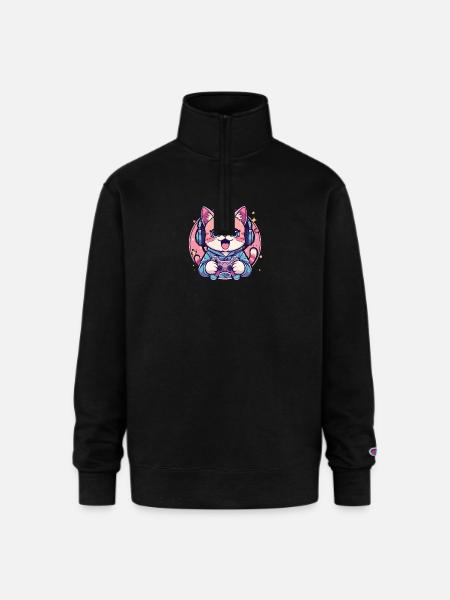 Pixel Purring Gamer Kitty - Champion Unisex 1/4 Zip Pullover Sweatshirt - black