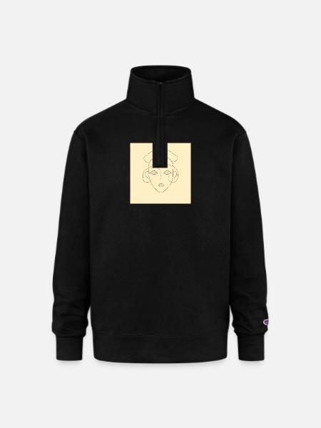 line girl face - Champion Unisex 1/4 Zip Pullover Sweatshirt - black