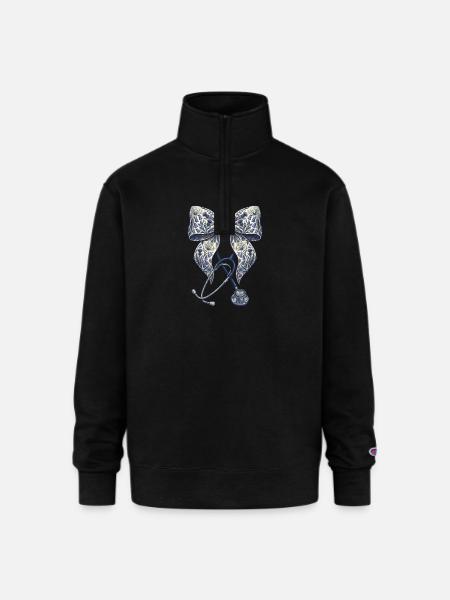 Floral Bow Stethoscope - Champion Unisex 1/4 Zip Pullover Sweatshirt - black