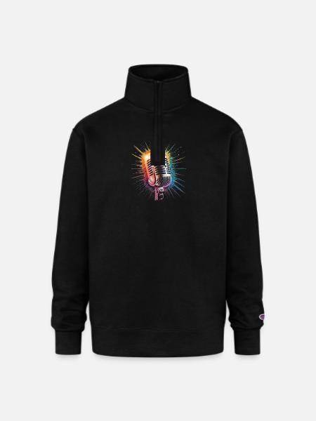Microphone Art Print - Champion Unisex 1/4 Zip Pullover Sweatshirt - black