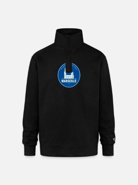 Blue Marseille Landmark Patch - Champion Unisex 1/4 Zip Pullover Sweatshirt - black