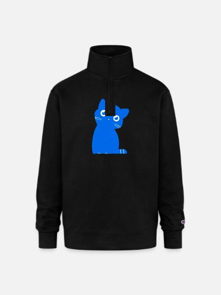 Azure Blue Cat Silhouette - Champion Unisex 1/4 Zip Pullover Sweatshirt - black