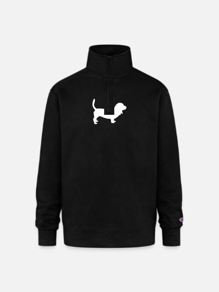 Basset Hound Dog - Champion Unisex 1/4 Zip Pullover Sweatshirt - black