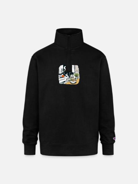 Moonlit Cat Noodle Quest - Champion Unisex 1/4 Zip Pullover Sweatshirt - black