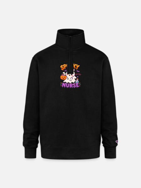 Spooky Nurse Halloween - Champion Unisex 1/4 Zip Pullover Sweatshirt - black
