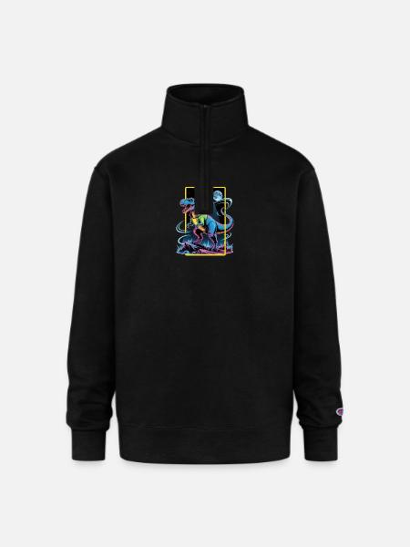 Futuristic T-Rex – Neon Power Beast - Champion Unisex 1/4 Zip Pullover Sweatshirt - black