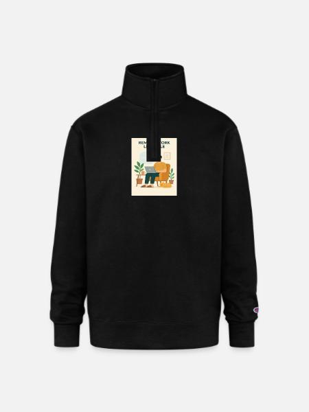 Remote Work Lifestyle Illustration - Champion Unisex 1/4 Zip Pullover Sweatshirt - black