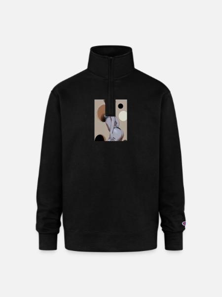 Retro Pinup Circle Print - Champion Unisex 1/4 Zip Pullover Sweatshirt - black