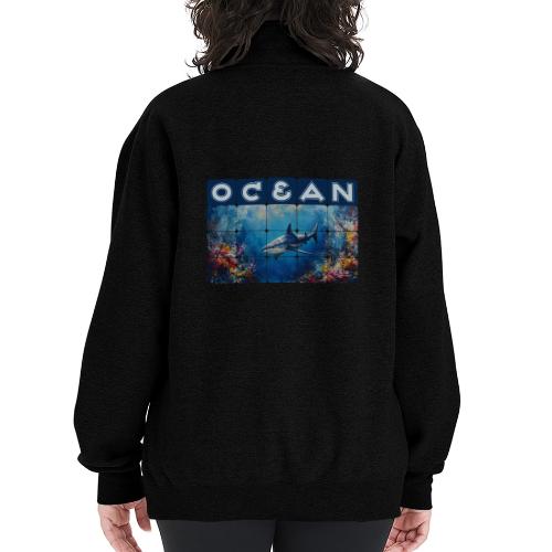 Ocean: Synthwave Shark - Champion Unisex 1/4 Zip Pullover Sweatshirt