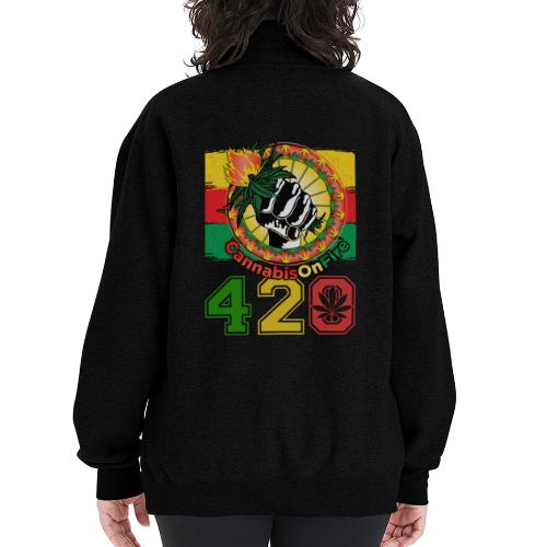 Antic 420 OnFire Herb Weed Marijuana Design - Champion Unisex 1/4 Zip Pullover Sweatshirt