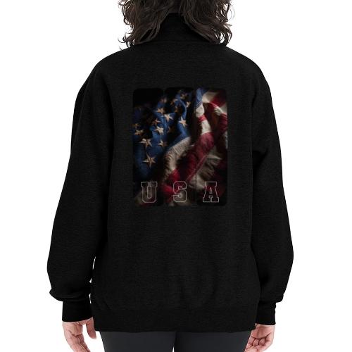 USA: Worn Stars and Stripes - Champion Unisex 1/4 Zip Pullover Sweatshirt