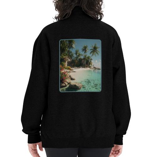 Serene Tropical Beach Floral Design - Champion Unisex 1/4 Zip Pullover Sweatshirt