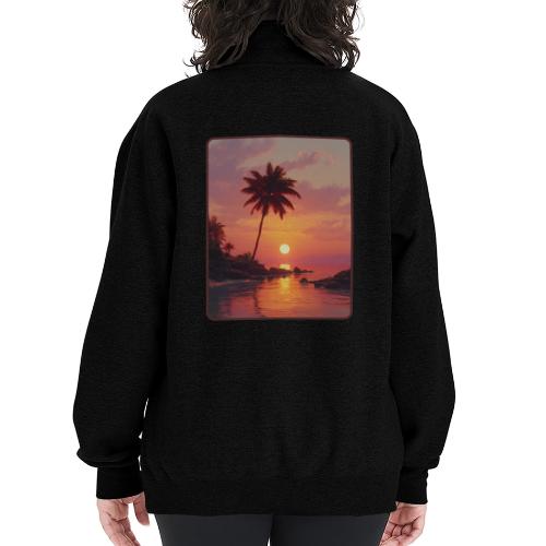 Tropical Beach Sunset Palm Design - Champion Unisex 1/4 Zip Pullover Sweatshirt