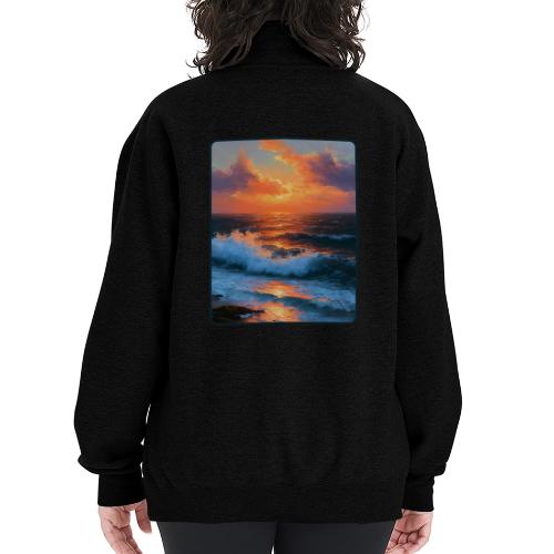 Sunset Storm Waves Oil Painting - Champion Unisex 1/4 Zip Pullover Sweatshirt