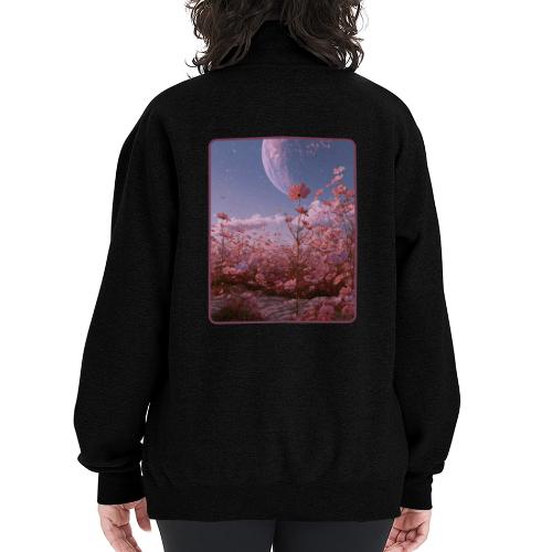 Cosmic Moon & Cosmos Flowers Art - Champion Unisex 1/4 Zip Pullover Sweatshirt